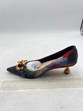 XYD Flame Fog Metal Heel Chains Pointy Toe Pumps Low Heel Pointed Toe Lady Shoes